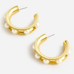 J Crew Pearl Studded Hoop Earrings, NWT